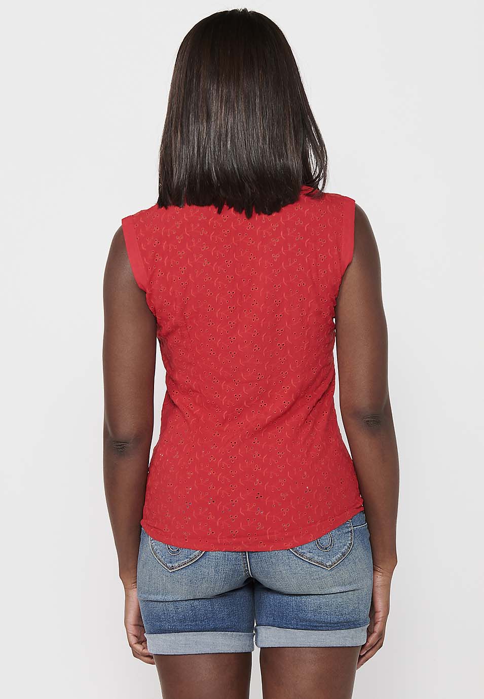 Blusa sin mangas de algodón con cierre delantero con botones para mujer | moda actual