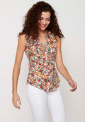 Blusa sin mangas, cuello v, cierre delantero con botones, estampado floral para mujer | moda actual