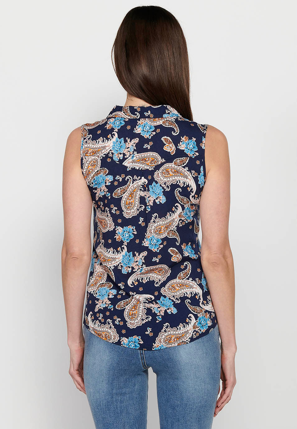 Blusa sin mangas, cuello v, cierre delantero con botones, estampado floral para mujer | moda actual