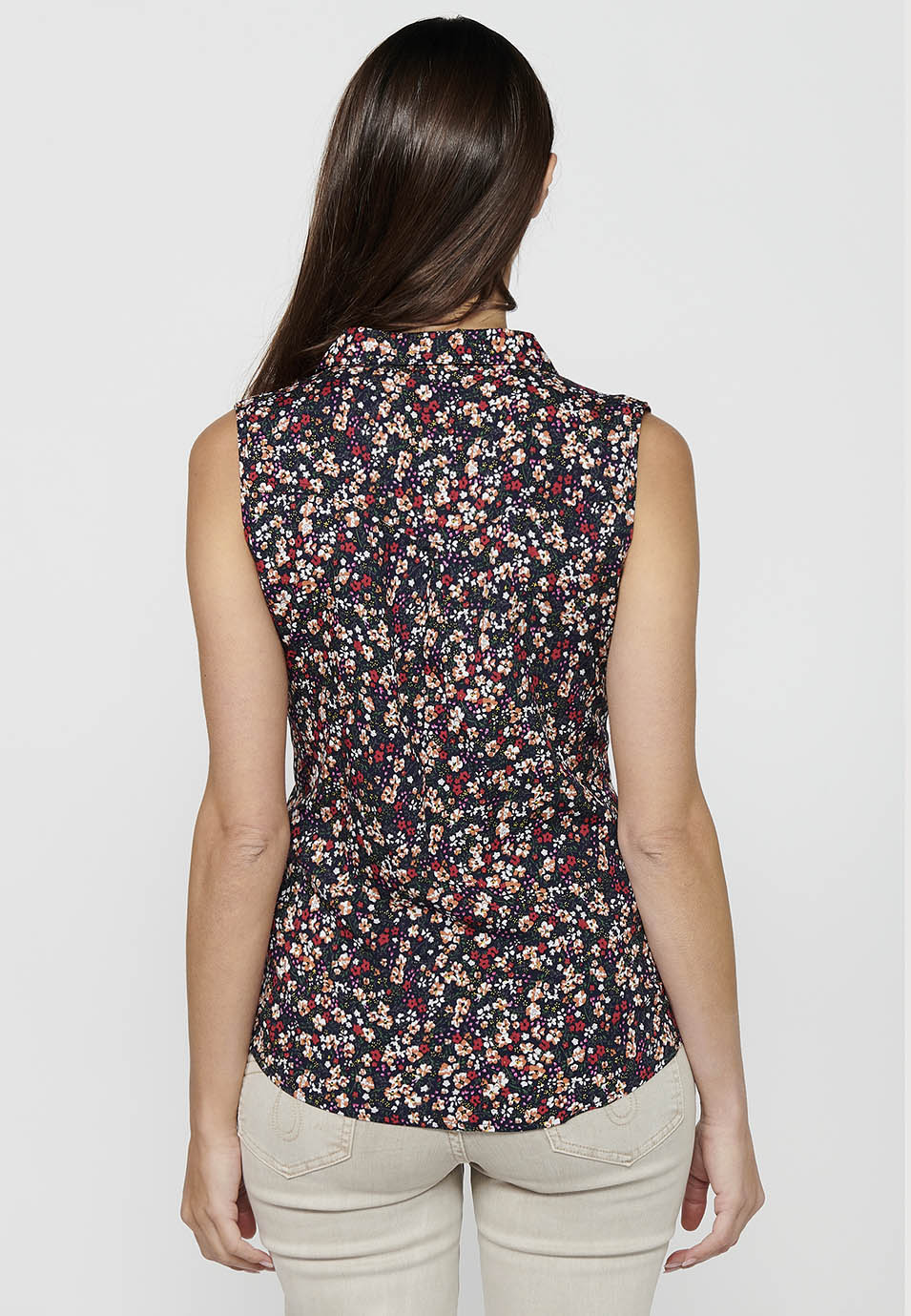 Blusa sin mangas, cuello v, cierre delantero con botones, estampado floral para mujer | moda actual