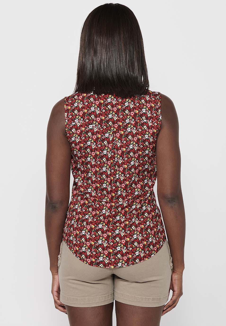 Blusa sin mangas, cuello v, cierre delantero con botones, estampado floral para mujer | moda actual