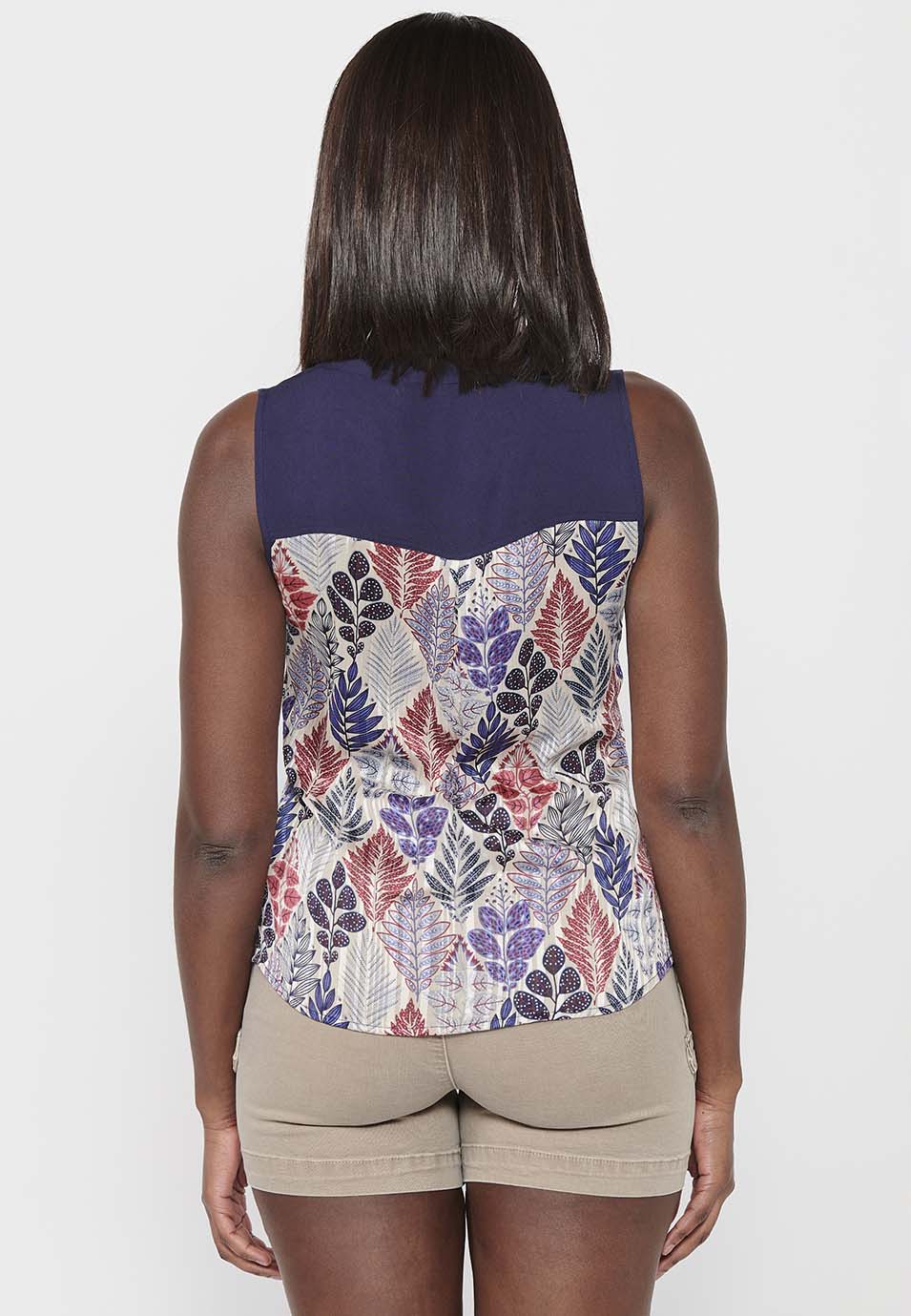 Blusa sin mangas con escote camisero y estampado floral de multicolor para mujer | moda actual