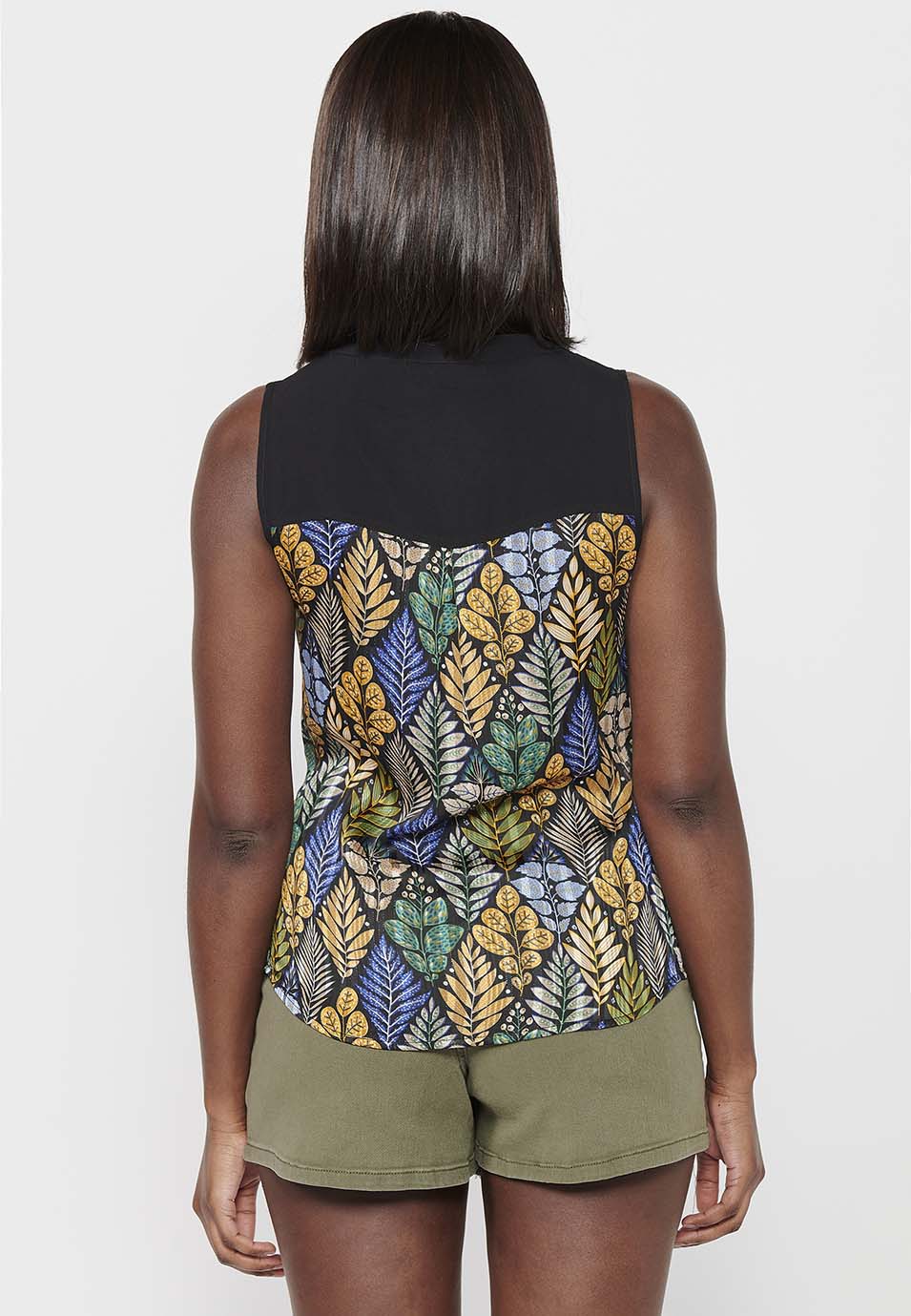 Blusa sin mangas con escote camisero y estampado floral de multicolor para mujer | moda actual