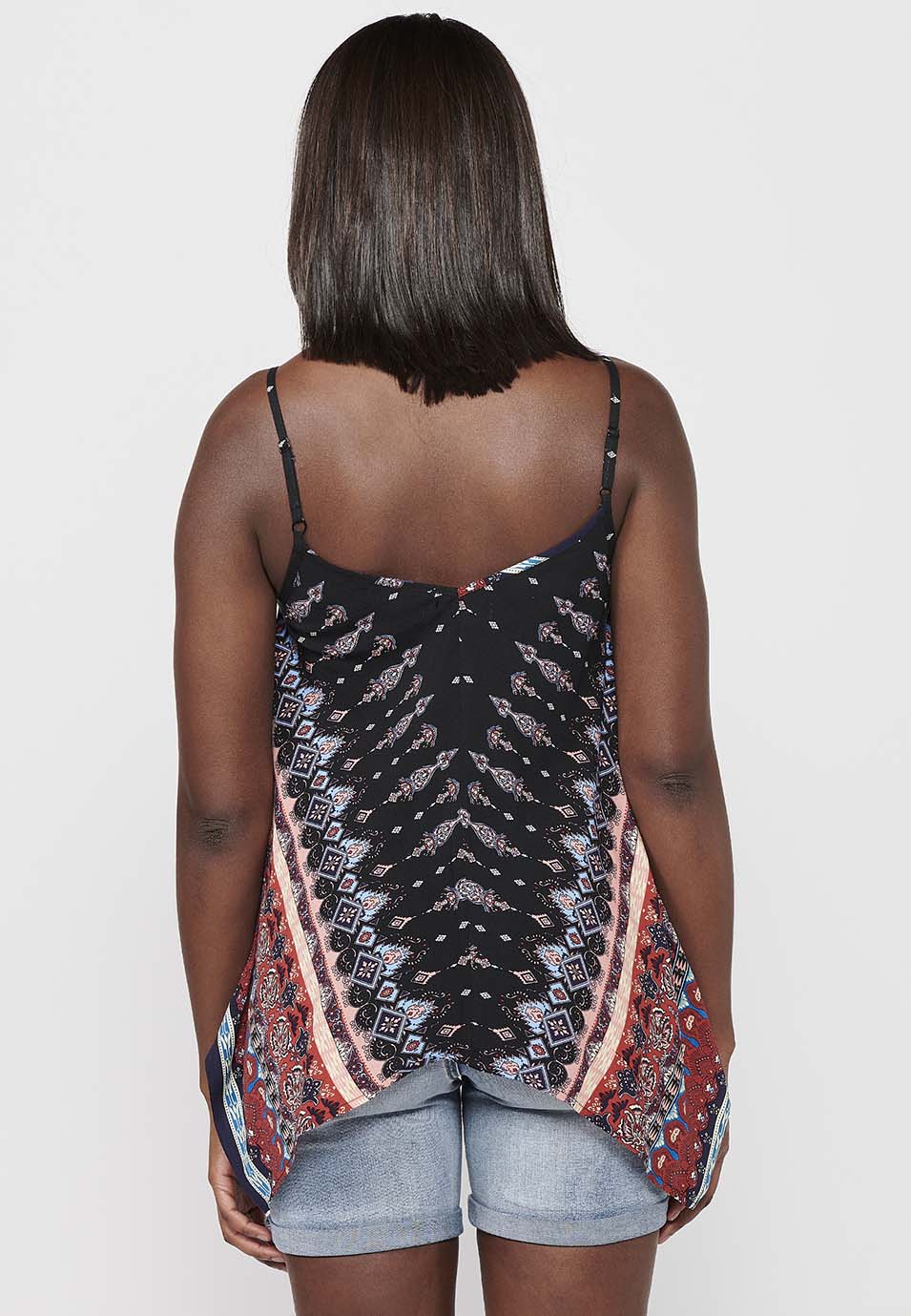 Blusa de tirantes ajustables y acabados en picos holgados con estampado floral para mujer | moda actual