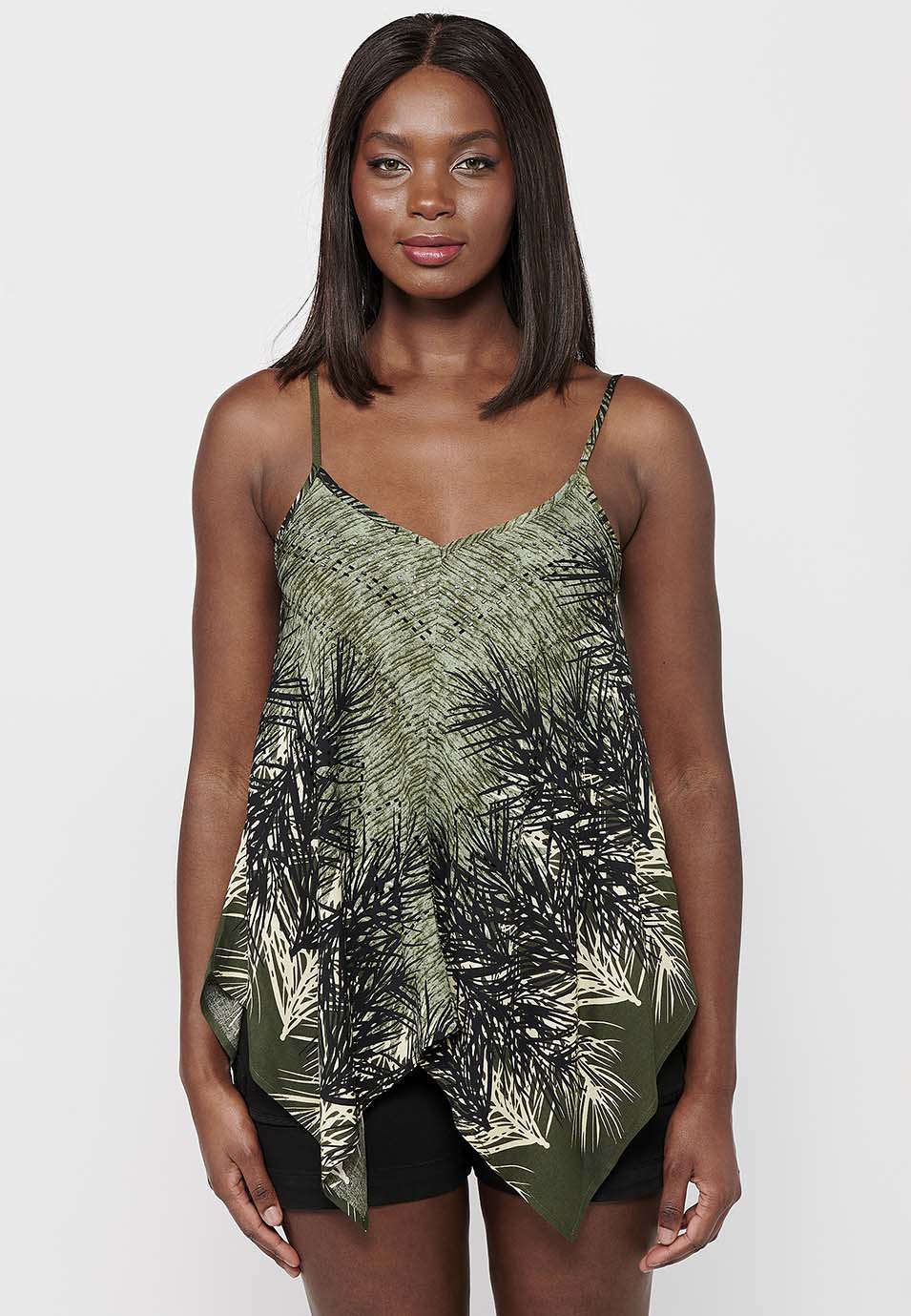 Blusa de tirantes ajustables y acabados en picos holgados con estampado floral para mujer | moda actual