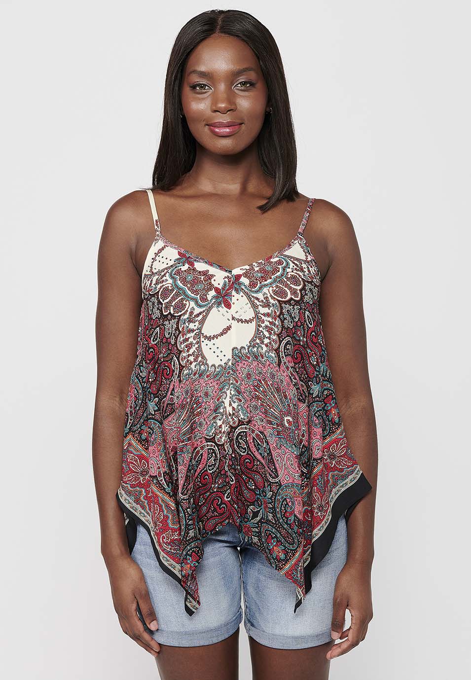 Blusa de tirantes ajustables y acabados en picos holgados con estampado floral para mujer | moda actual
