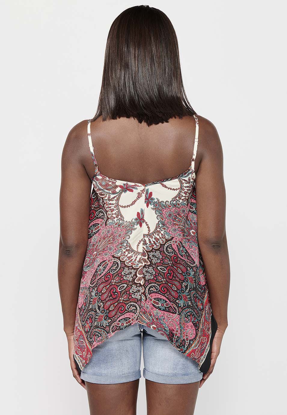 Blusa de tirantes ajustables y acabados en picos holgados con estampado floral para mujer | moda actual