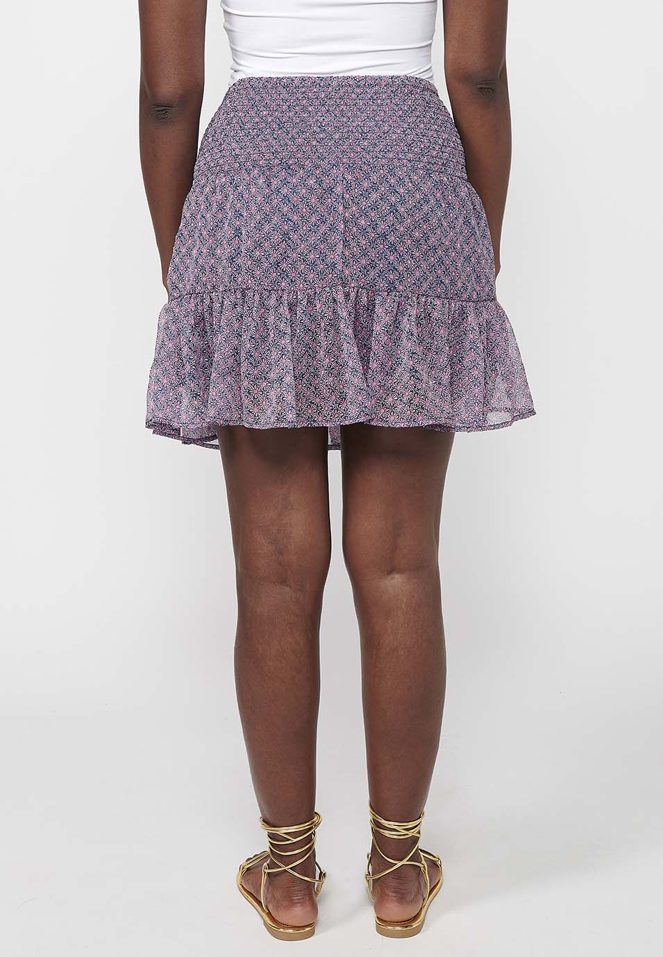 Falda corta con cintura engomada y estampado floral multicolor para mujer | moda actual