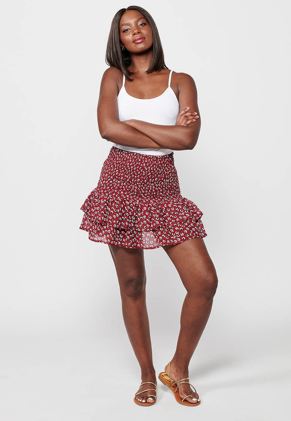Falda corta con cintura engomada, estampado floral para mujer | moda actual