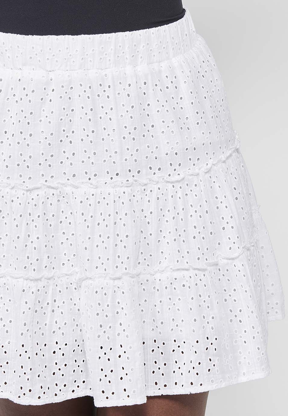 Falda corta de algodón con volante y ajustada en cintura con goma elástica con tela bordada para mujer | moda actual