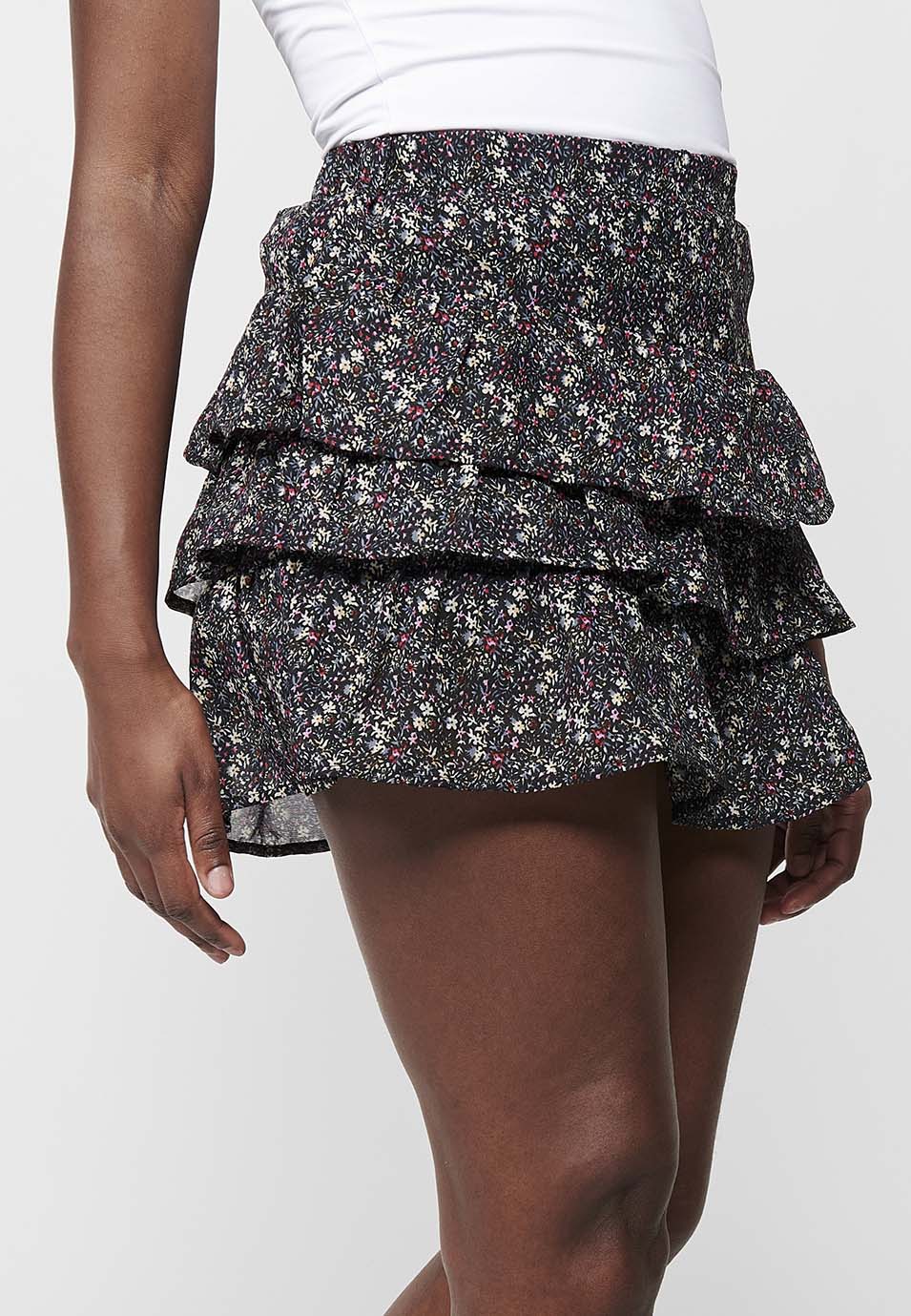 Falda corta con cintura engomada, estampado floral multicolor para mujer | moda actual