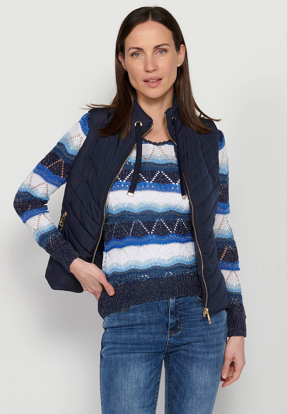 Chaleco acolchado de mujer con cuello alto – Koroshi Azul Marino
