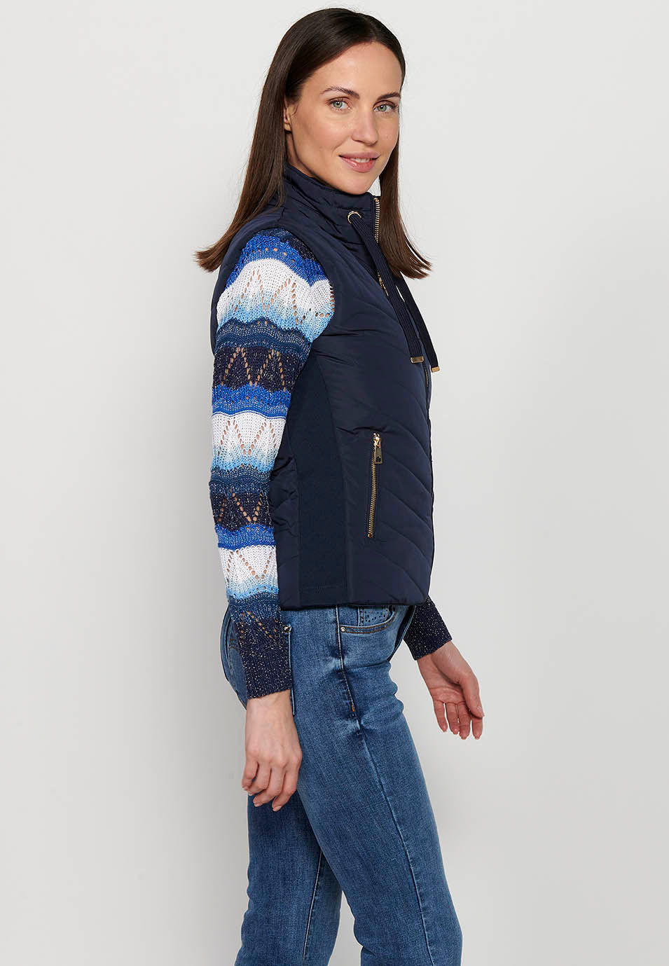 Chaleco acolchado de mujer con cuello alto – Koroshi Azul Marino