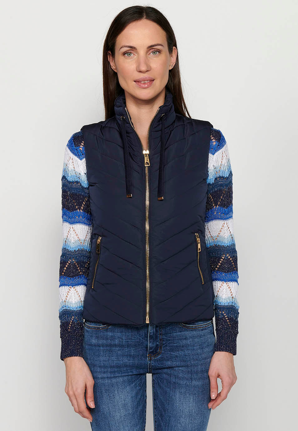 Chaleco acolchado de mujer con cuello alto – Koroshi Azul Marino