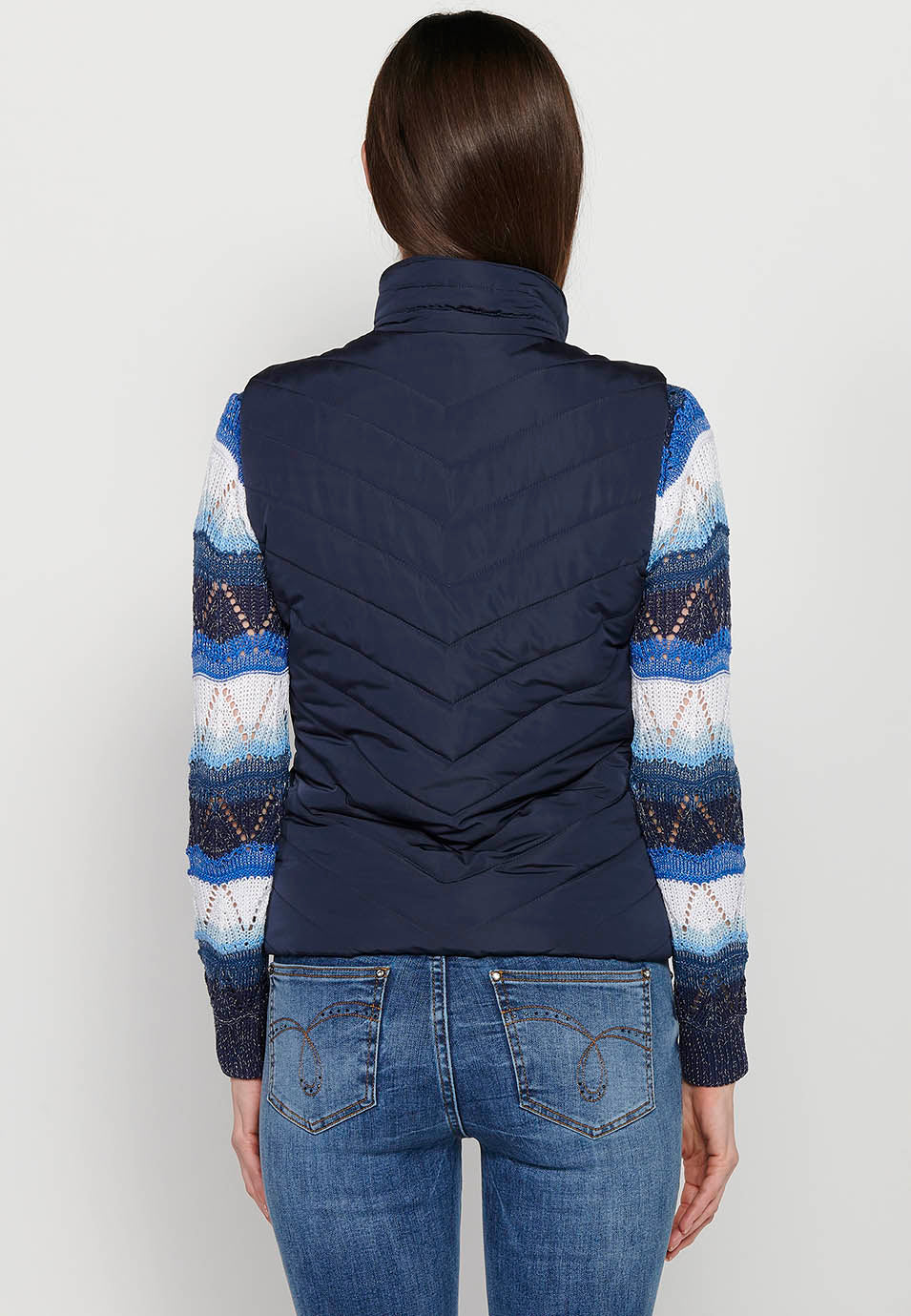 Chaleco acolchado de mujer con cuello alto – Koroshi Azul Marino