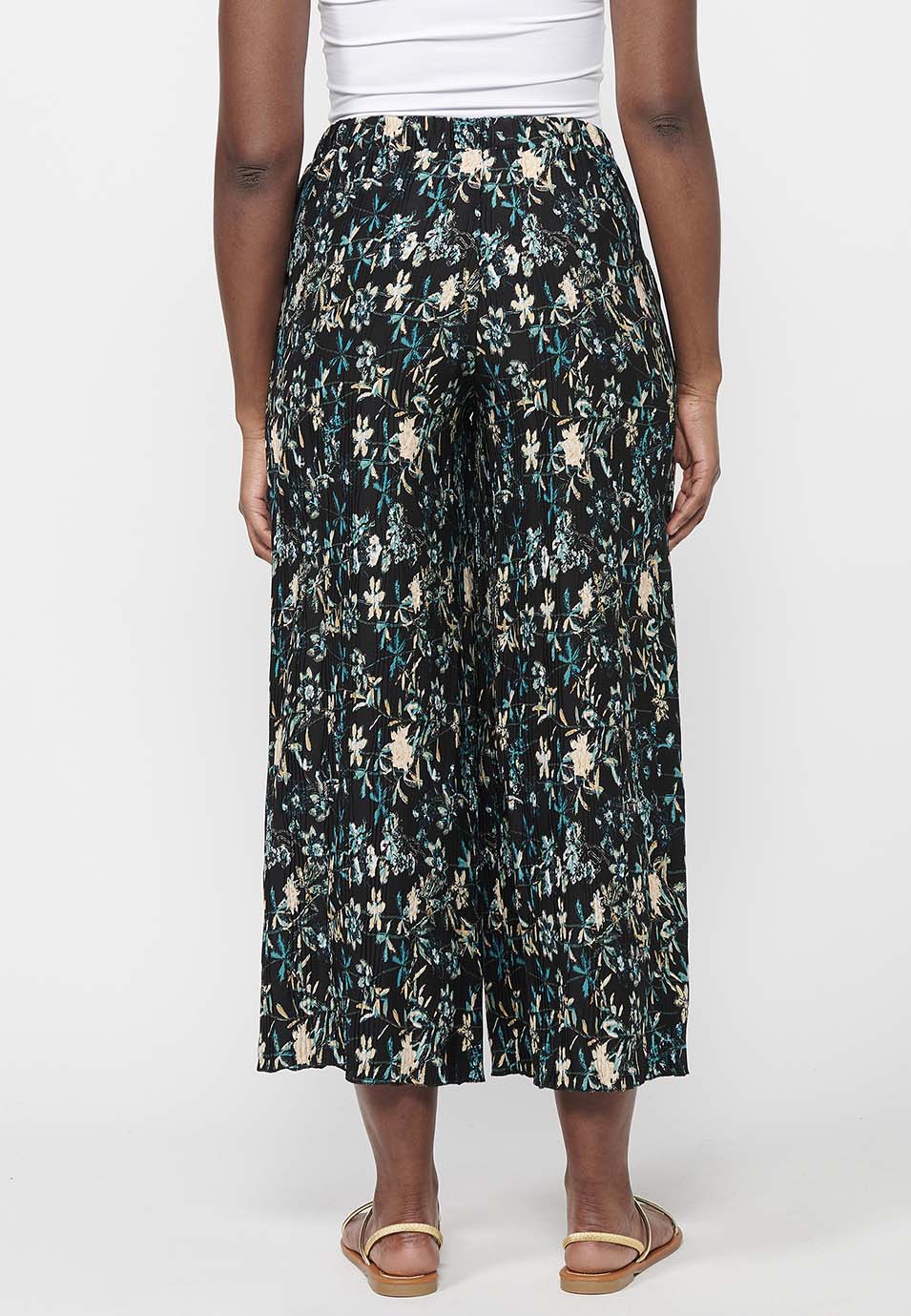Pantalón largo ancho con cintura engomada, estampado floral multicolor para mujer | moda actual