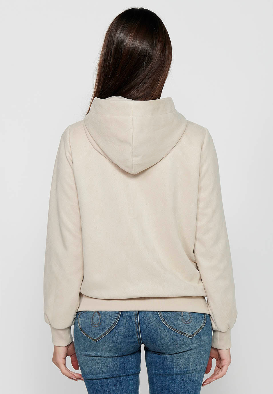Sudadera chaqueta de mujer con capucha efecto antelina – Koroshi Crudo