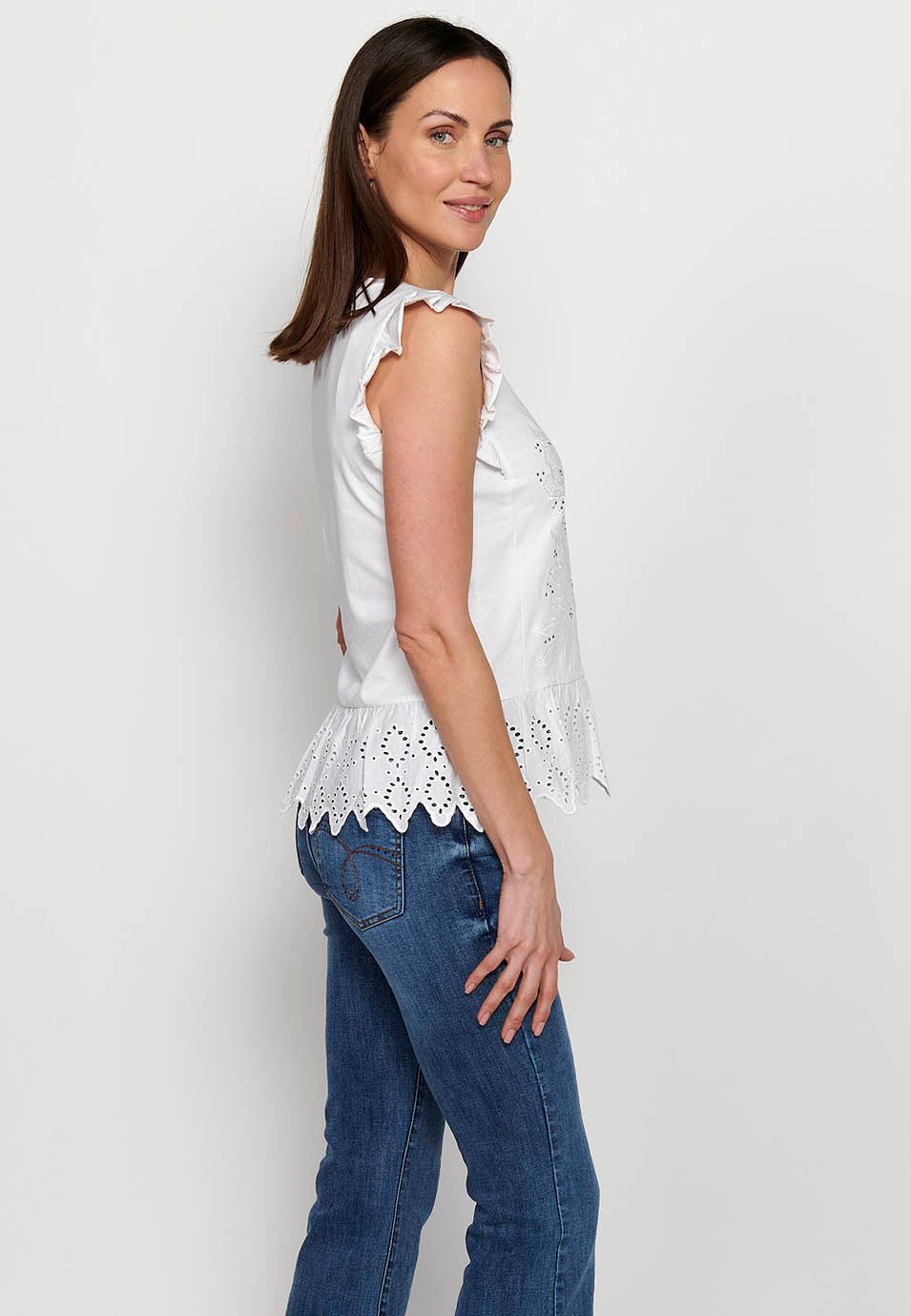 Top de manga corta bordada, para mujer | moda actual