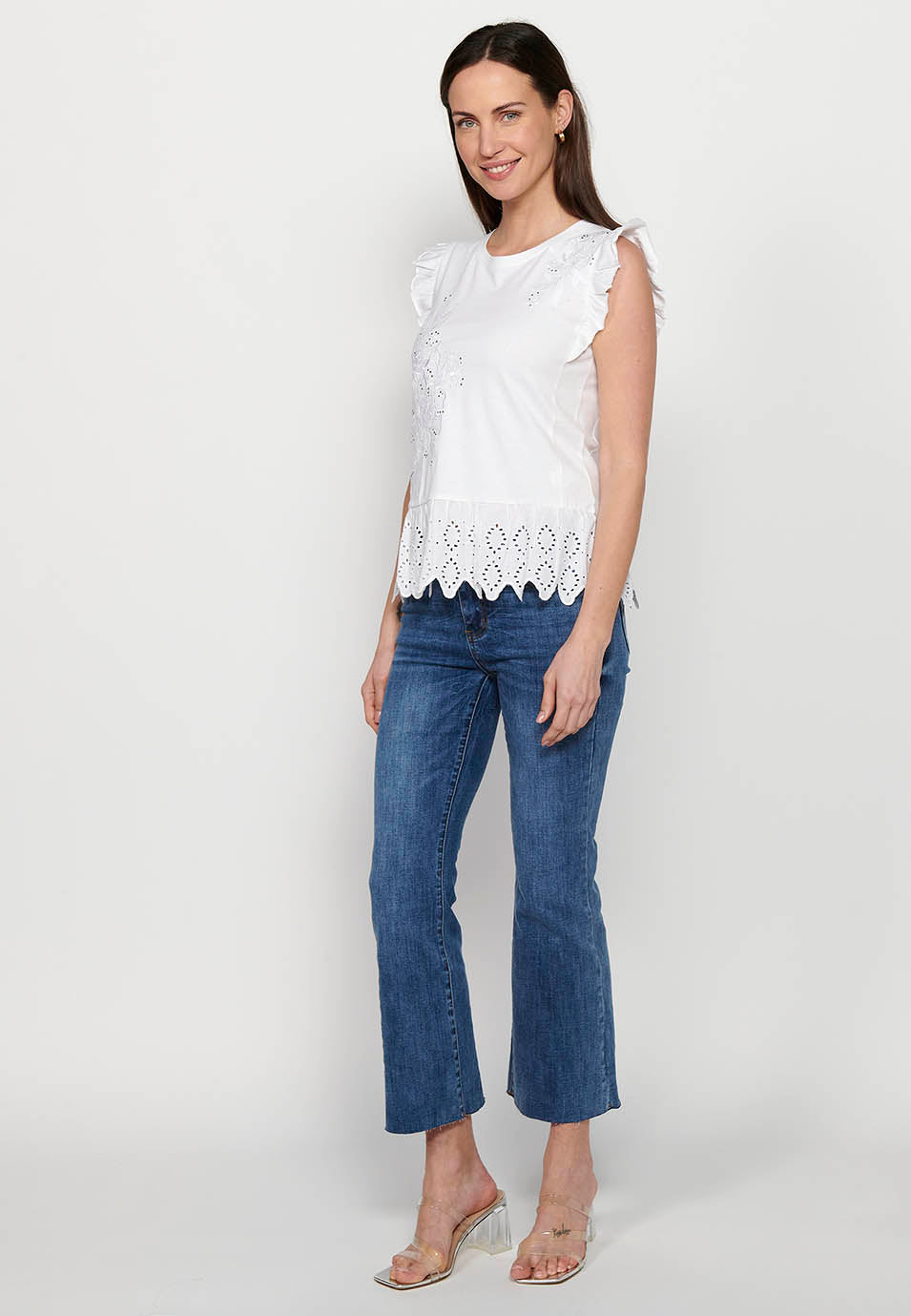 Top de manga corta bordada, para mujer | moda actual