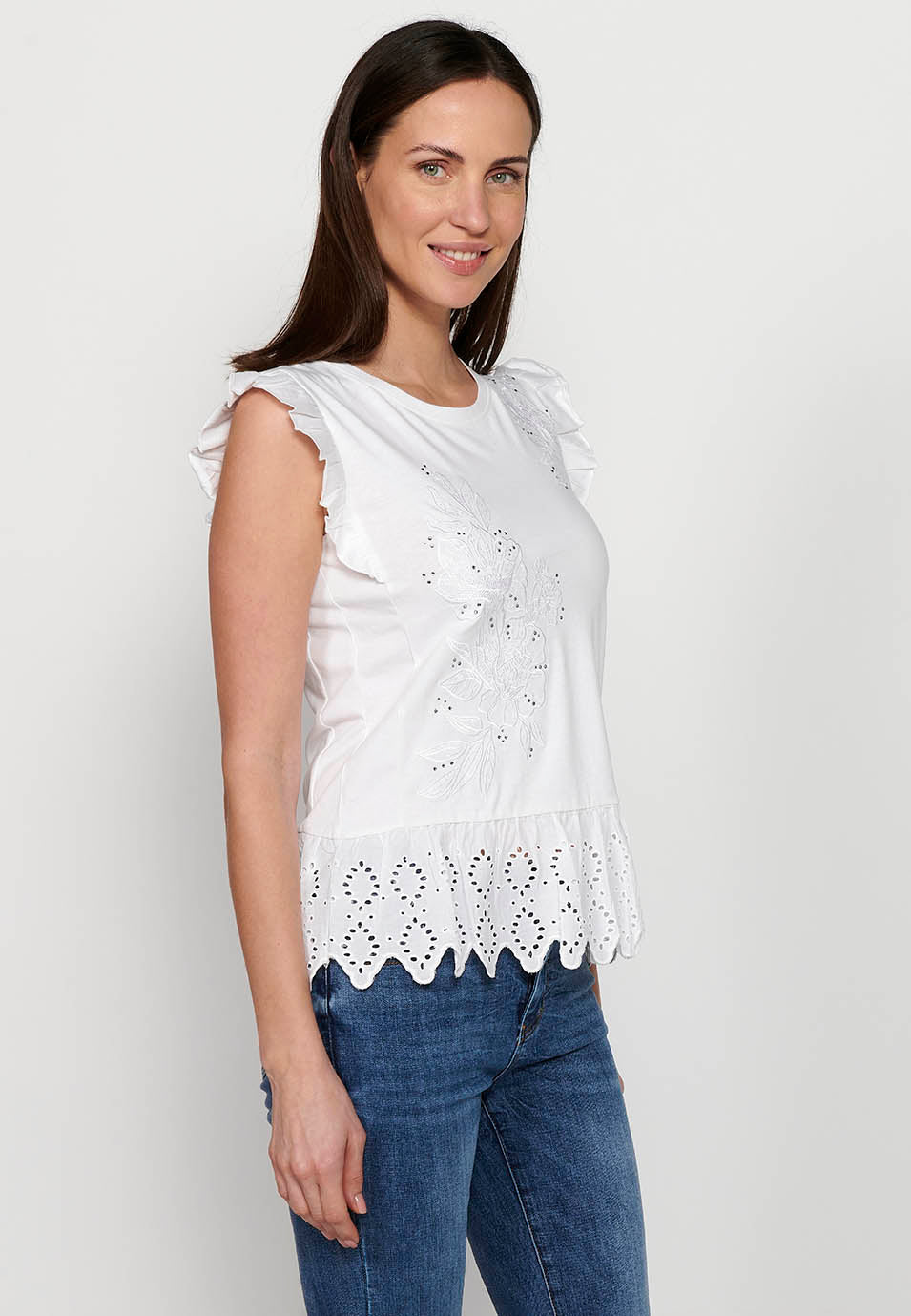 Top de manga corta bordada, para mujer | moda actual