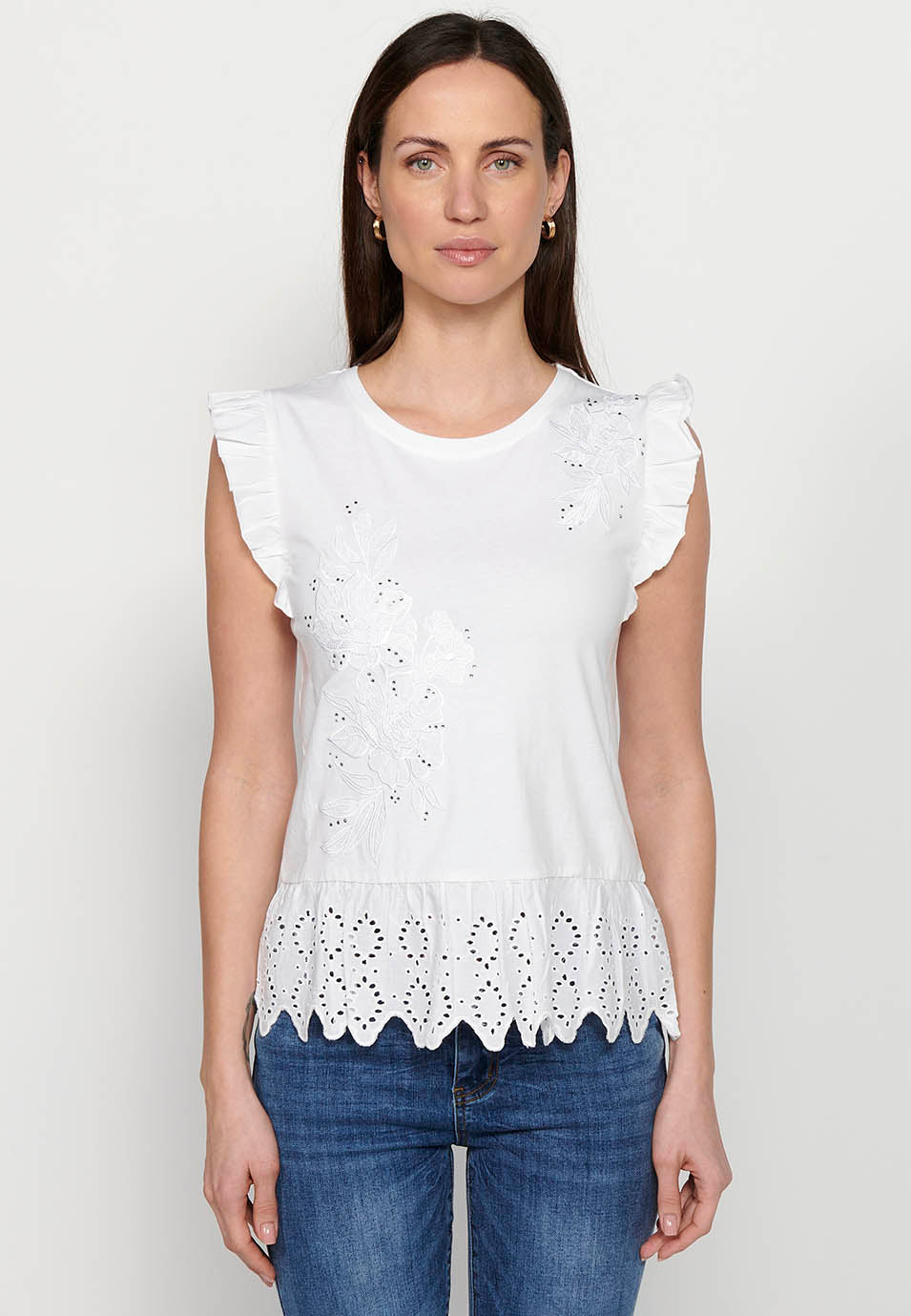 Top de manga corta bordada, para mujer | moda actual