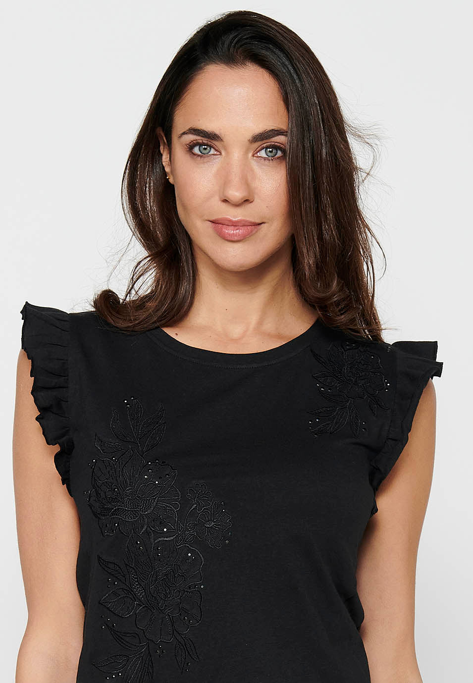 Top de manga corta bordada, para mujer | moda actual
