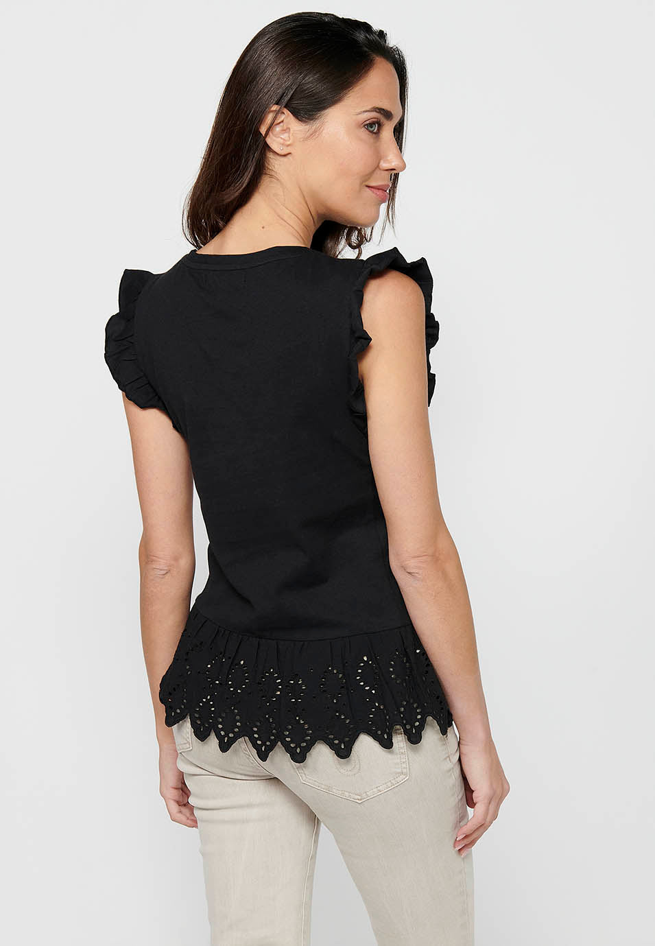 Top de manga corta bordada, para mujer | moda actual