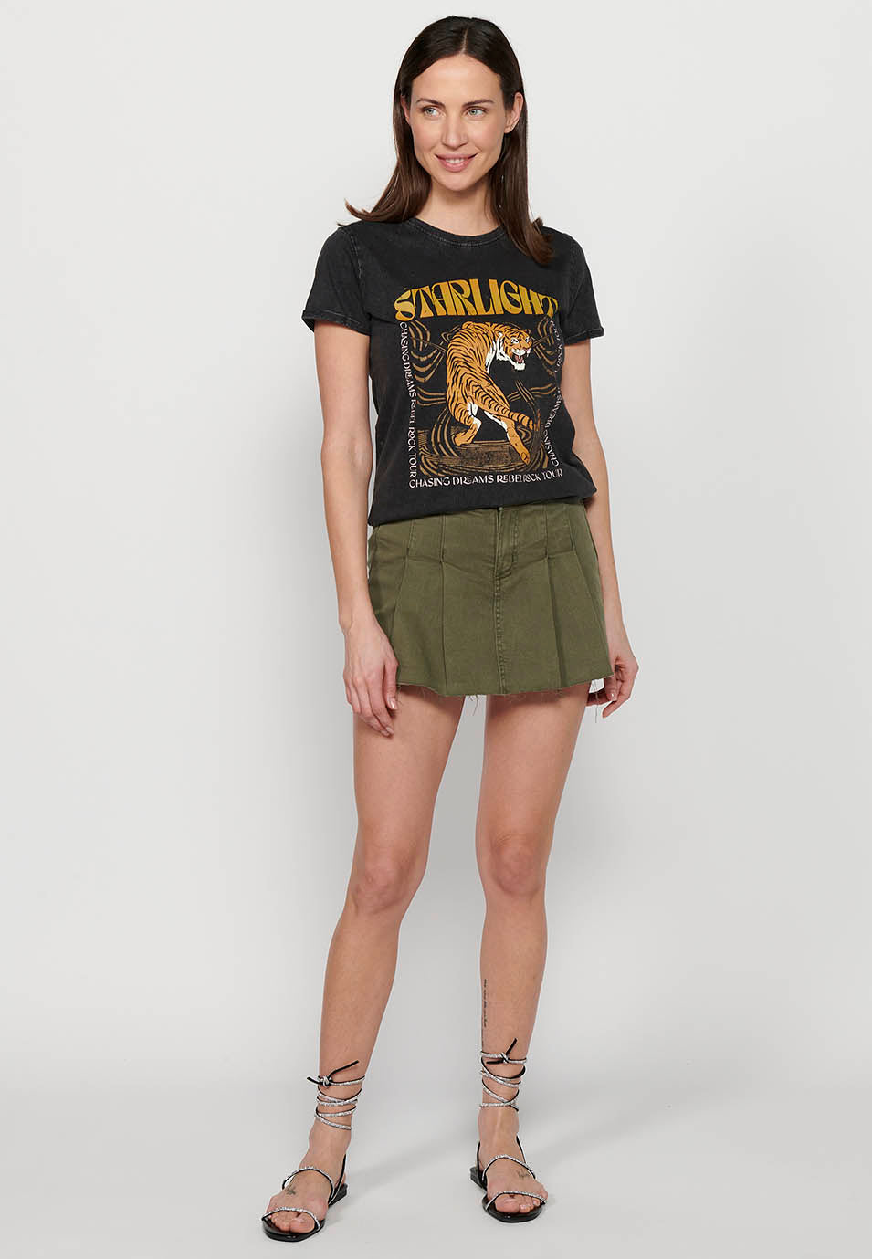 Camiseta de manga corta con estampado delantero, para mujer | moda actual