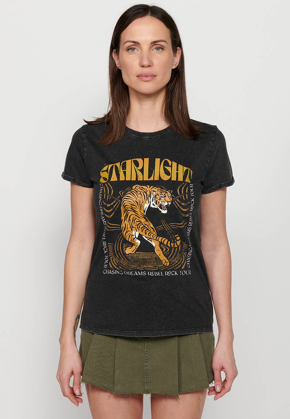 Camiseta de manga corta con estampado delantero, para mujer | moda actual