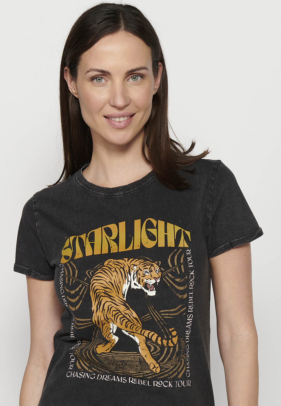 Camiseta de manga corta con estampado delantero, para mujer | moda actual