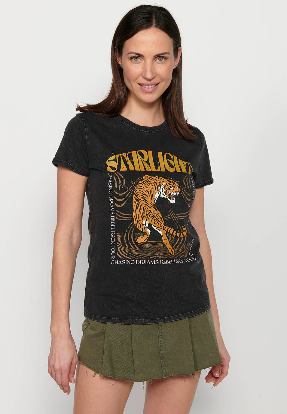 Camiseta de manga corta con estampado delantero, para mujer | moda actual