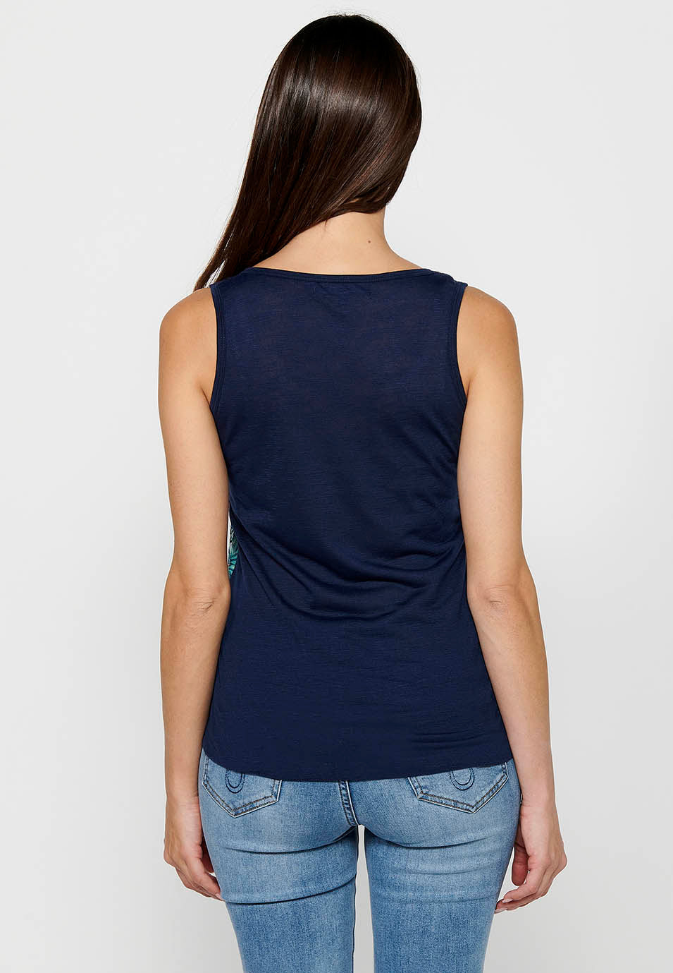 Camiseta de tirantes con escote redondo y estampado floral y lentejuelas delantero para mujer | moda actual