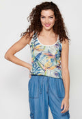 Camiseta de tirantes top con escote redondo y estampado floral y lentejuelas delantero para mujer | moda actual