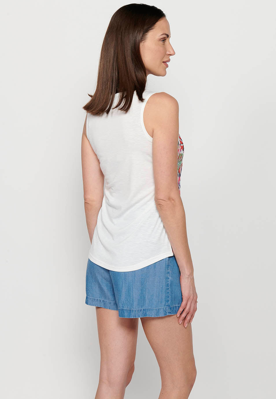 Camiseta de tirantes, escote redondo, estampado floral y lentejuelas, multicolor para mujer | moda actual