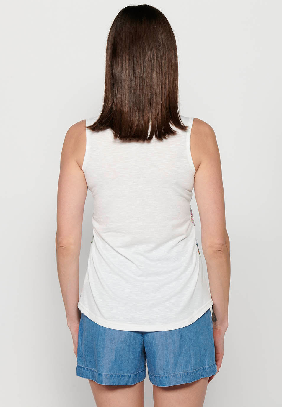 Camiseta de tirantes, escote redondo, estampado floral y lentejuelas, multicolor para mujer | moda actual