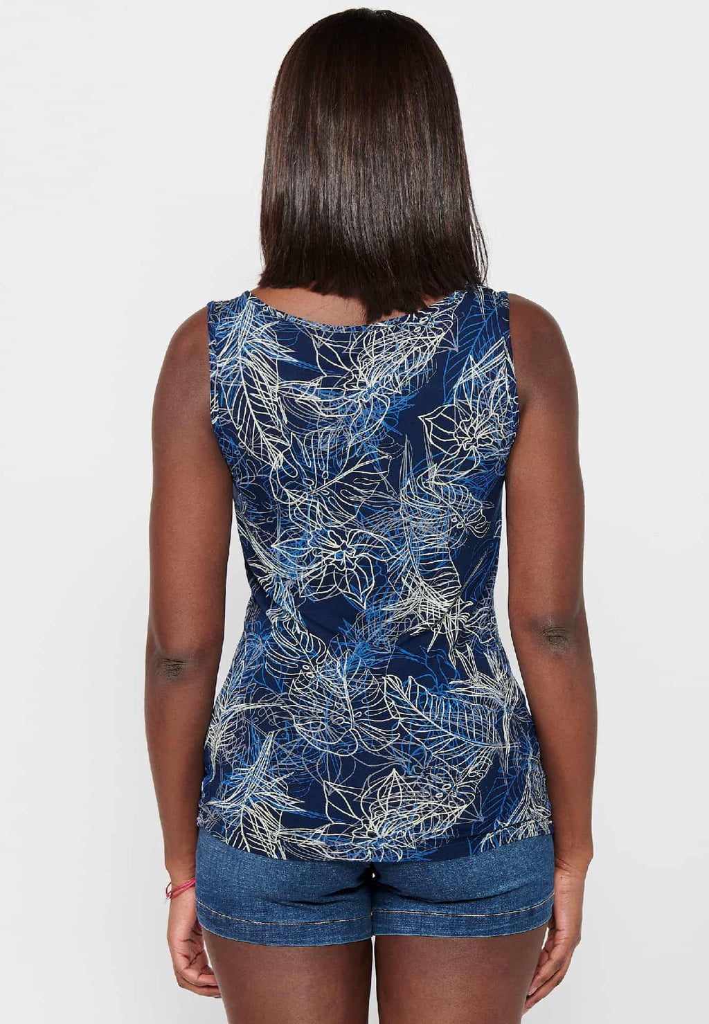 Camiseta sin mangas de cuello barca y estampado floral para mujer | moda actual