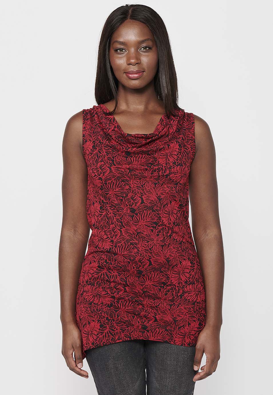 Camiseta sin mangas con escote barca holgado y acabado asimétrico con estampado floral para mujer | moda actual