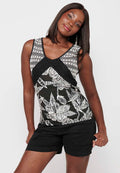 Camiseta de tirantes de algodón con detalles delanteros y estampado floral para mujer | moda actual