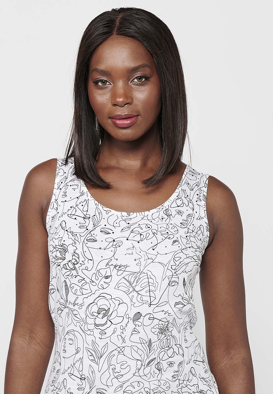 Camiseta sin mangas de algodón con escote redondo con estampado floral para mujer | moda actual