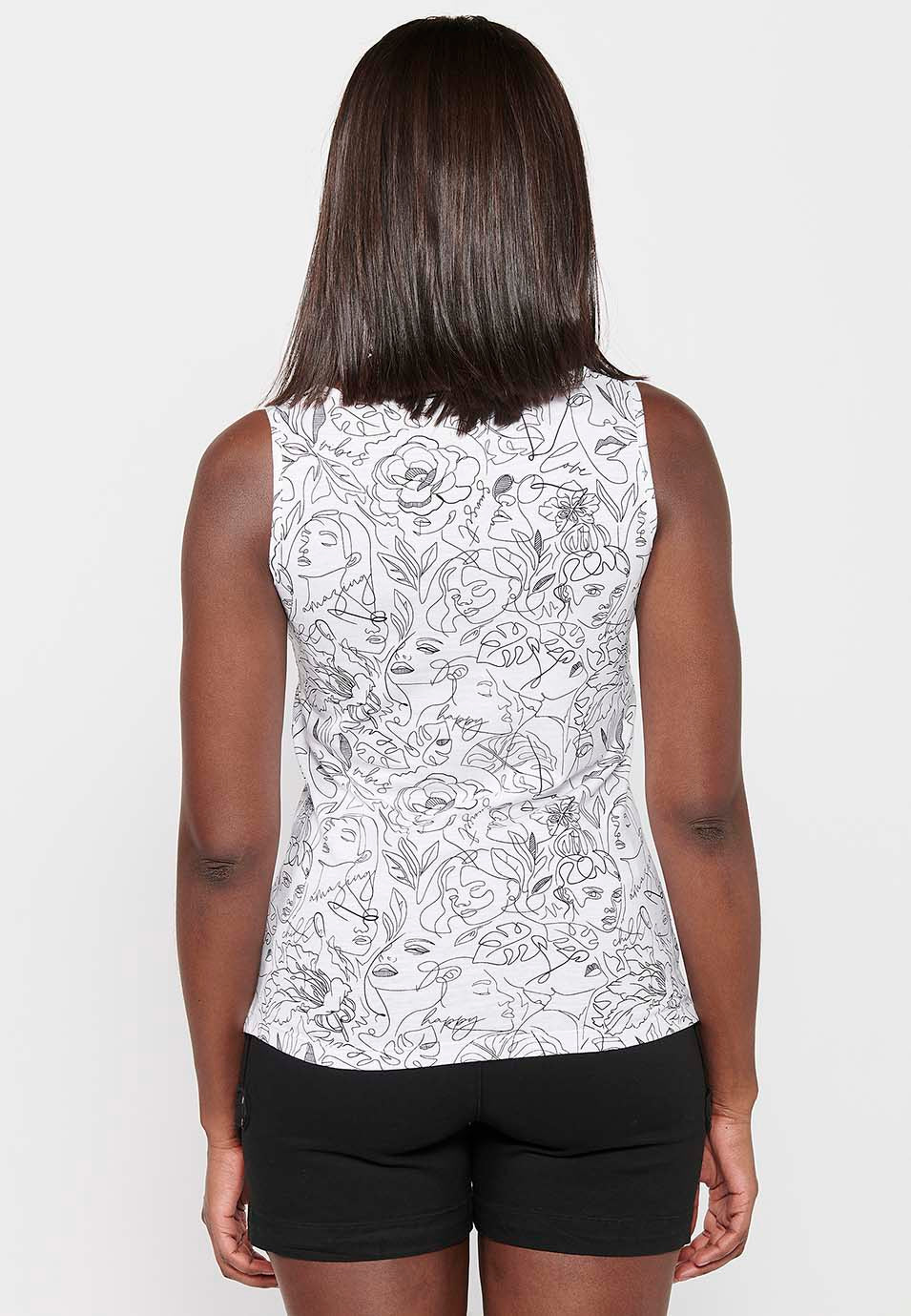 Camiseta sin mangas de algodón con escote redondo con estampado floral para mujer | moda actual