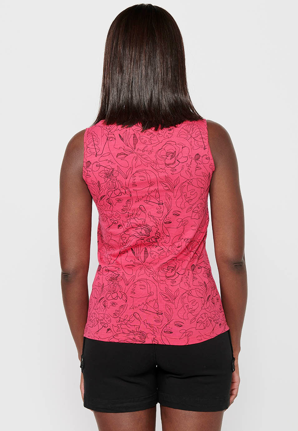 Camiseta sin mangas de algodón con escote redondo con estampado floral para mujer | moda actual