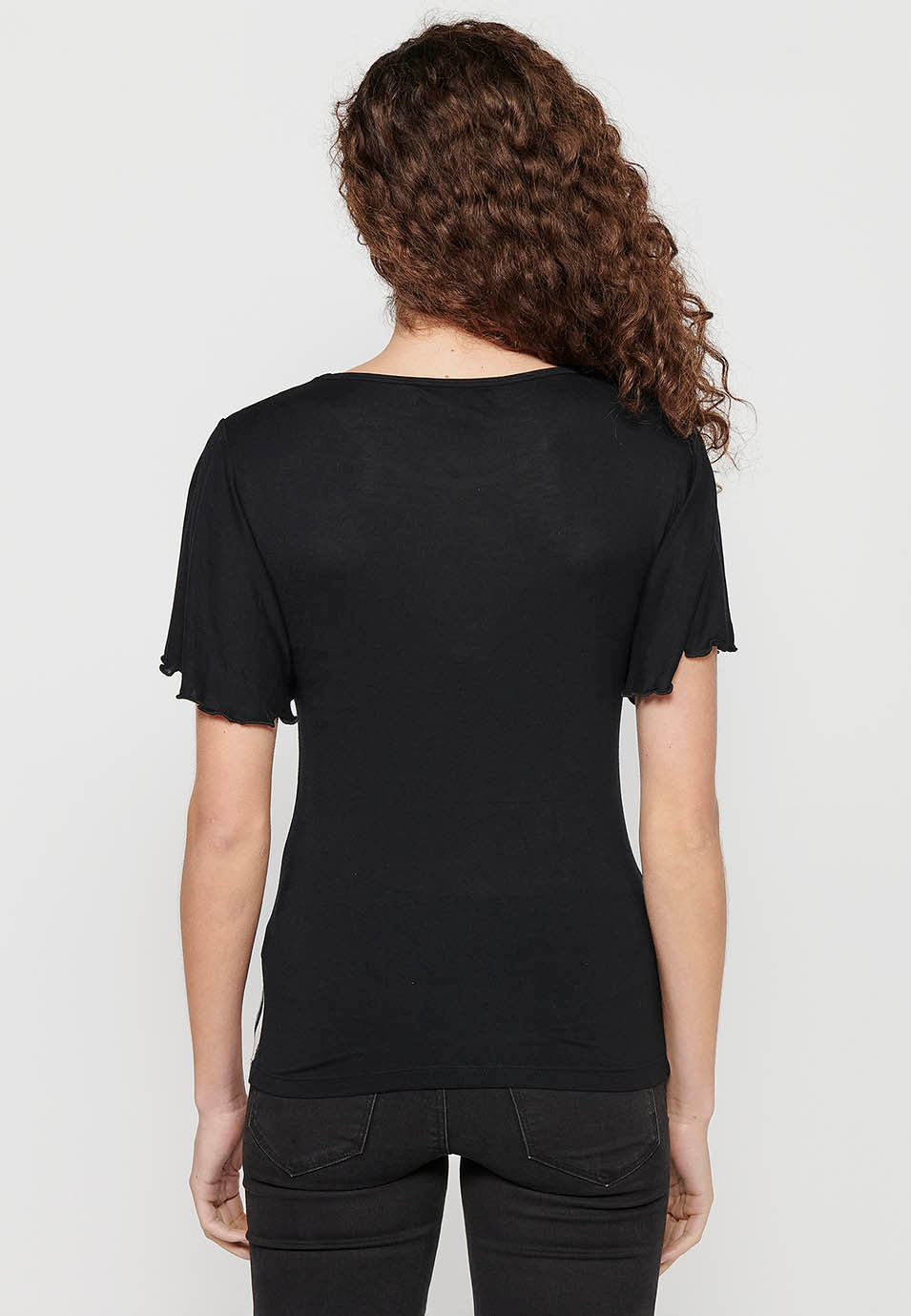 Camiseta top con mangas anchas y estampado delantero para mujer | moda actual