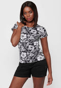 Camiseta de manga corta de algodón con escote de pico y estampado florales para mujer | moda actual