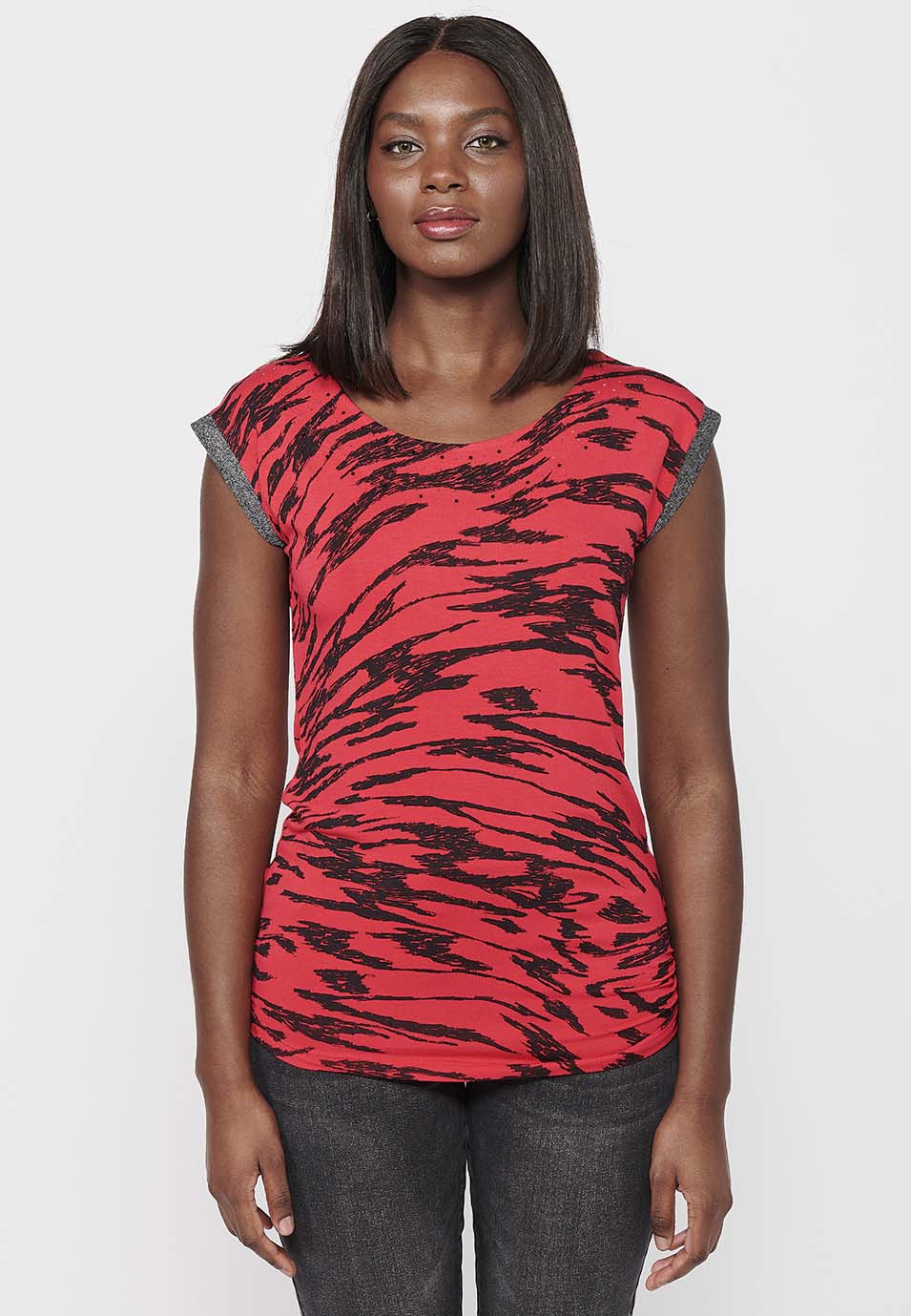 Camiseta sin mangas estampada, cuello redondo, para mujer | moda actual