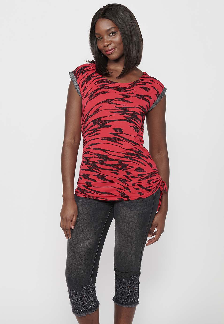 Camiseta sin mangas estampada, cuello redondo, para mujer | moda actual
