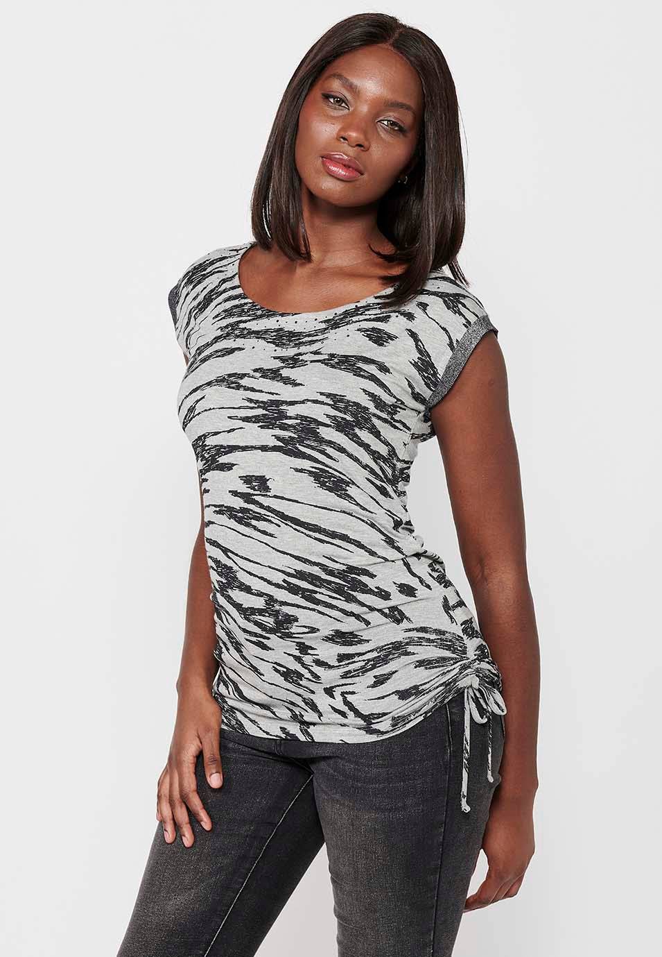 Camiseta sin mangas estampada, cuello redondo, para mujer | moda actual