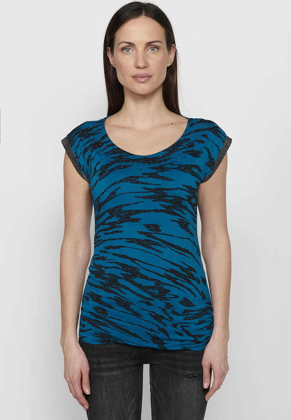 Camiseta sin mangas estampada, cuello redondo, para mujer | moda actual