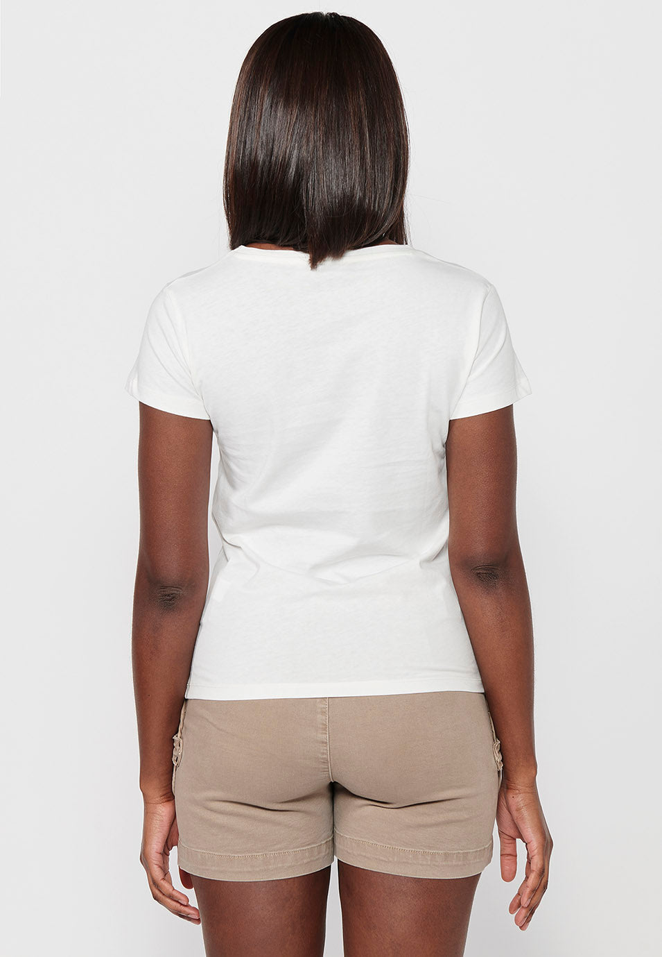 Camiseta de manga corta de algodón con cuello redondo y estampado delantero para mujer | moda actual