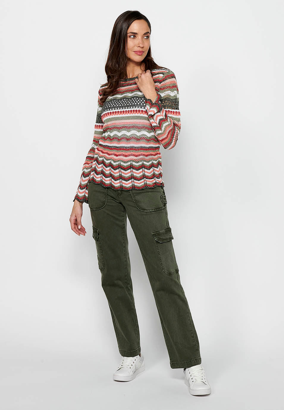 Jersey punto tricot calado rayas mujer