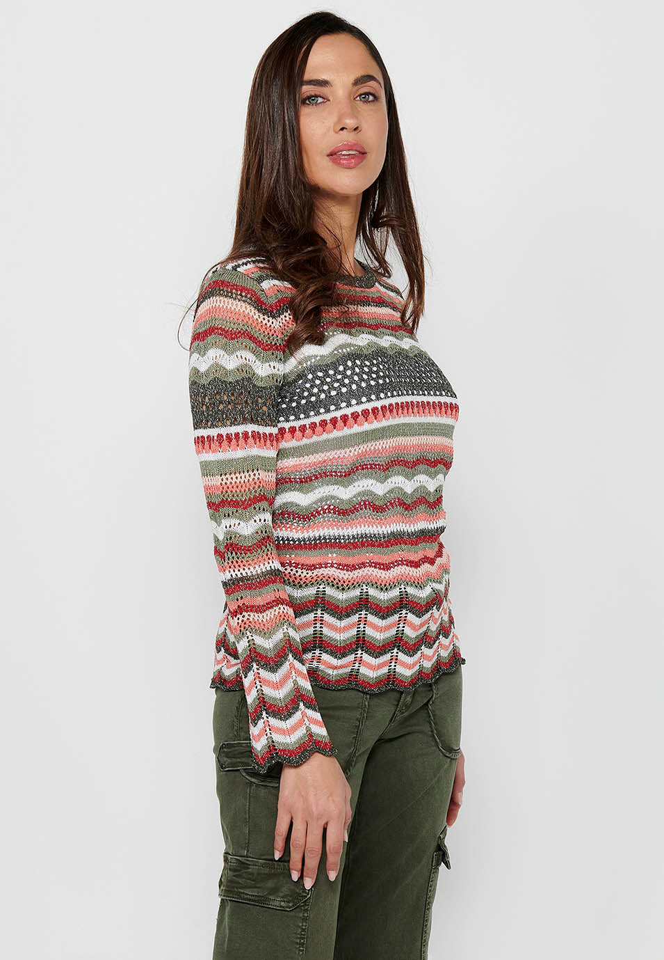 Jersey punto tricot calado rayas mujer